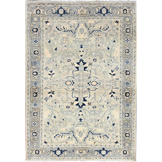 Heriz Wool Hand Knotted Rug Ivory Gray 4.0X5.9 -O086385
