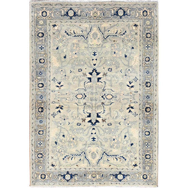 Heriz Wool Hand Knotted Rug Ivory Gray 4.0X5.9 -O086385