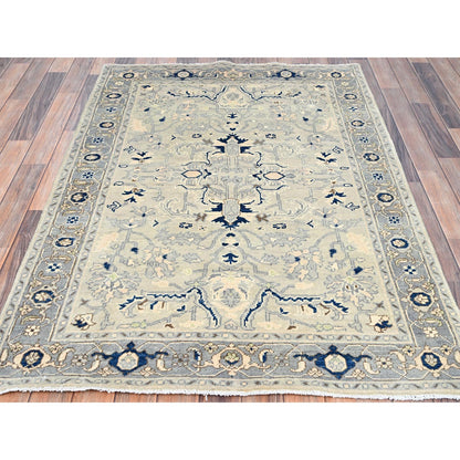 Heriz Wool Hand Knotted Rug Ivory Gray 4.0X5.9 -O086385