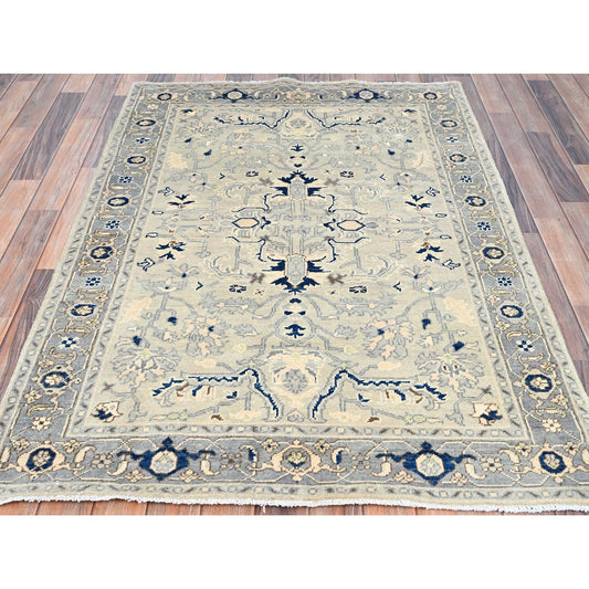 Heriz Wool Hand Knotted Rug Ivory Gray 4.0X5.9 -O086385