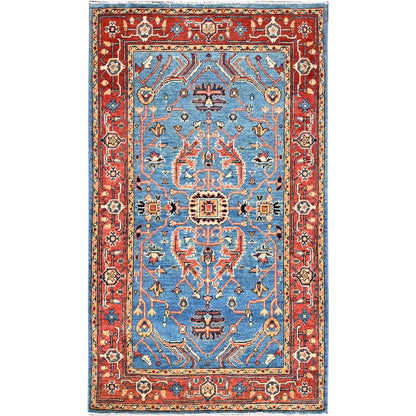 Heriz Wool Hand Knotted Rug Blue Red 3.0X5.1 -O086391