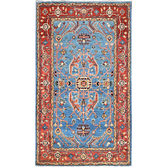 Heriz Wool Hand Knotted Rug Blue Red 3.0X5.1 -O086391