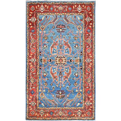 Heriz Wool Hand Knotted Rug Blue Red 3.0X5.1 -O086391