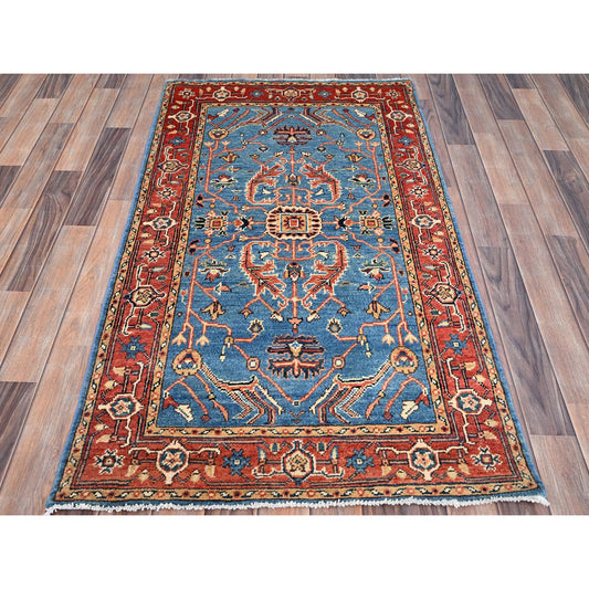 Heriz Wool Hand Knotted Rug Blue Red 3.0X5.1 -O086391