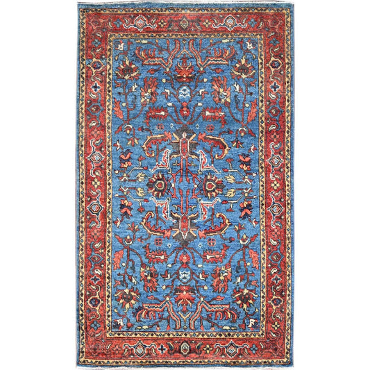 Heriz Wool Hand Knotted Rug Blue Red 2.10X4.11 -O086396