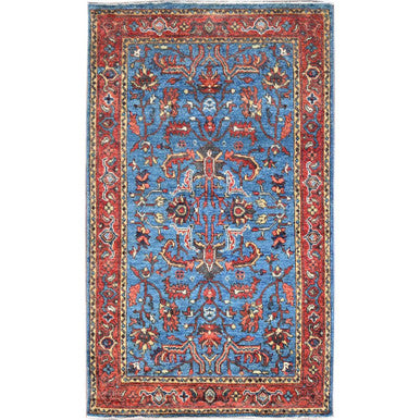 Heriz Wool Hand Knotted Rug Blue Red 2.10X4.11 -O086396