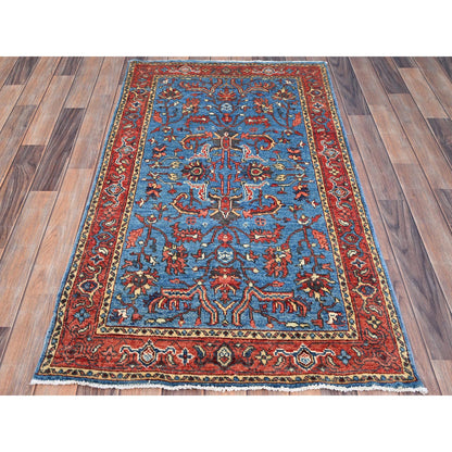 Heriz Wool Hand Knotted Rug Blue Red 2.10X4.11 -O086396
