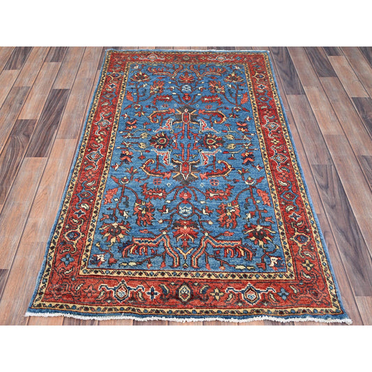 Heriz Wool Hand Knotted Rug Blue Red 2.10X4.11 -O086396