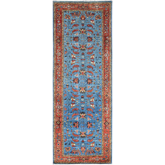 Heriz Wool Hand Knotted Rug Blue Red 2.8X7.6 -O086407