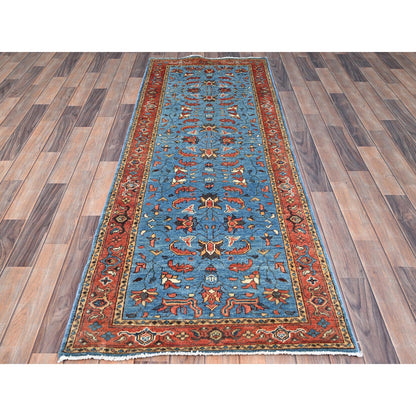 Heriz Wool Hand Knotted Rug Blue Red 2.8X7.6 -O086407