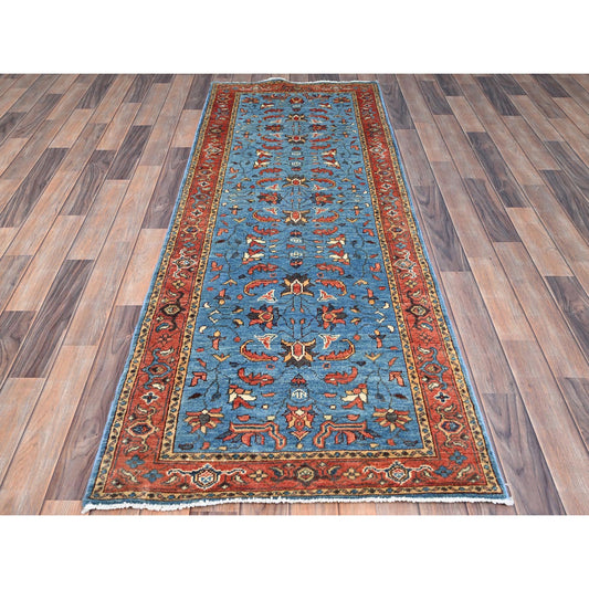 Heriz Wool Hand Knotted Rug Blue Red 2.8X7.6 -O086407