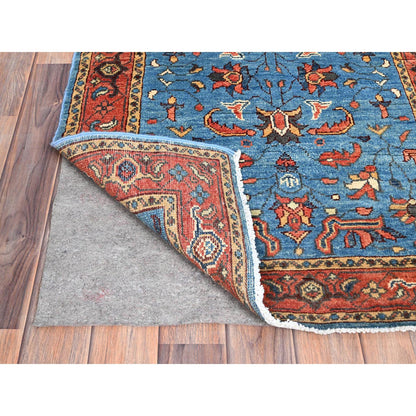 Heriz Wool Hand Knotted Rug Blue Red 2.8X7.6 -O086407