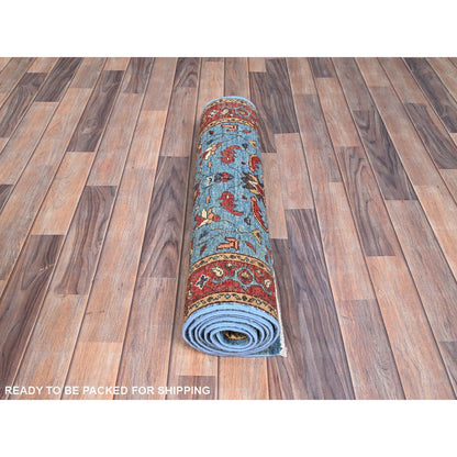 Heriz Wool Hand Knotted Rug Blue Red 2.8X7.6 -O086407