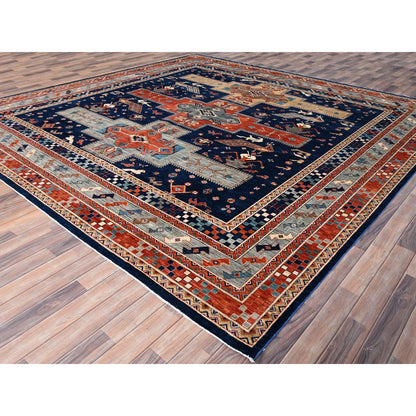 Tribal & Geometric Wool Hand Knotted Rug Blue Gray 11.5X11.9 -O086409