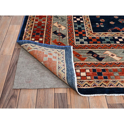 Tribal & Geometric Wool Hand Knotted Rug Blue Gray 11.5X11.9 -O086409