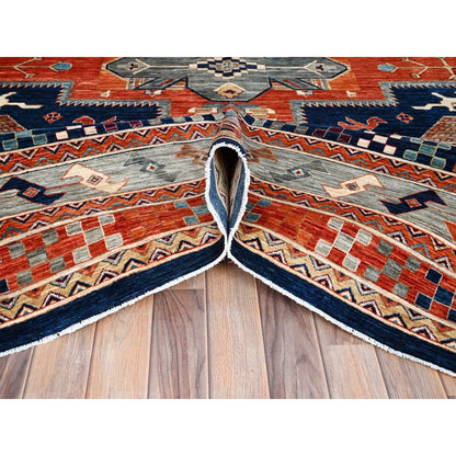 Tribal & Geometric Wool Hand Knotted Rug Blue Gray 11.5X11.9 -O086409