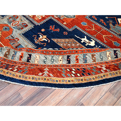 Tribal & Geometric Wool Hand Knotted Rug Blue Gray 11.7X11.7 -O086410