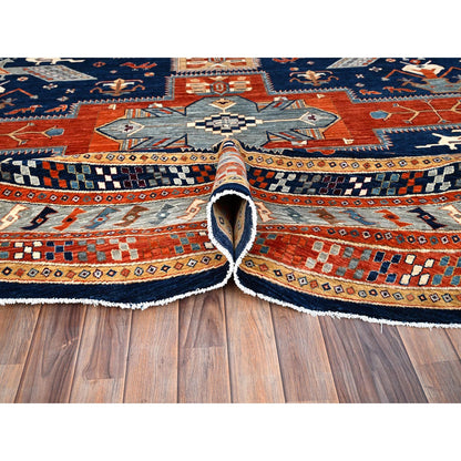 Tribal & Geometric Wool Hand Knotted Rug Blue Gray 11.7X11.7 -O086410