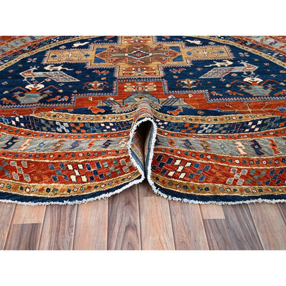 Tribal & Geometric Wool Hand Knotted Rug Blue Silver 7.11X7.11 -O086411