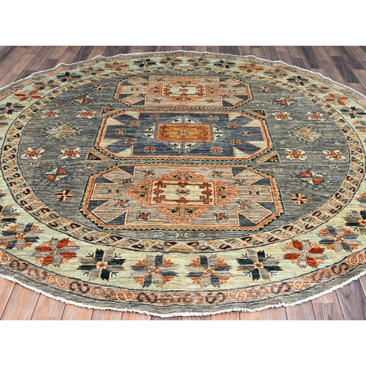 Tribal & Geometric Wool Hand Knotted Rug Grey Pomelo White 7.11X8.2 -O086413