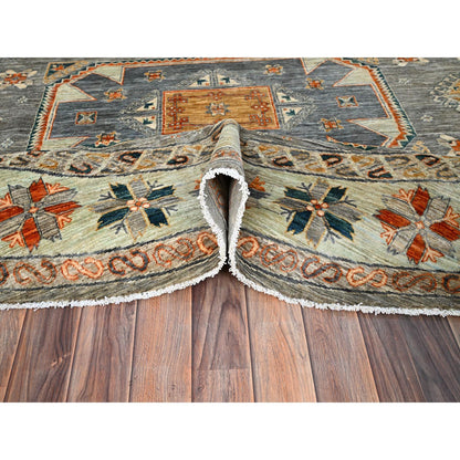 Tribal & Geometric Wool Hand Knotted Rug Grey Pomelo White 7.11X8.2 -O086413