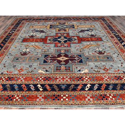Tribal & Geometric Wool Hand Knotted Rug Grey Red 11.6X11.9 -O086415