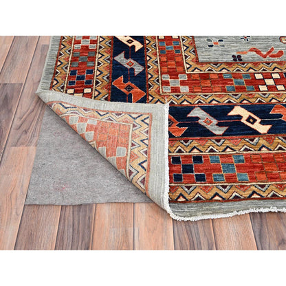 Tribal & Geometric Wool Hand Knotted Rug Grey Red 11.6X11.9 -O086415
