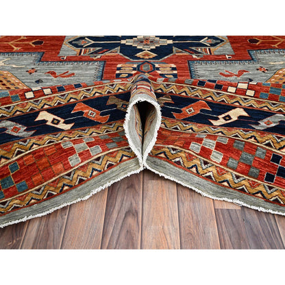 Tribal & Geometric Wool Hand Knotted Rug Grey Red 11.6X11.9 -O086415