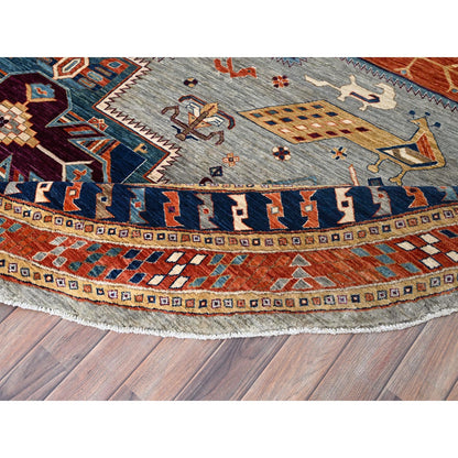 Tribal & Geometric Wool Hand Knotted Rug Grey Blue 11.5X11.9 -O086420