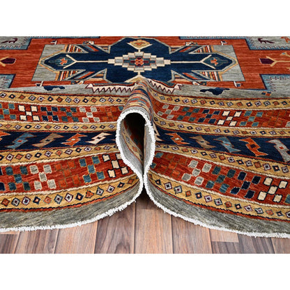 Tribal & Geometric Wool Hand Knotted Rug Grey Blue 11.5X11.9 -O086420