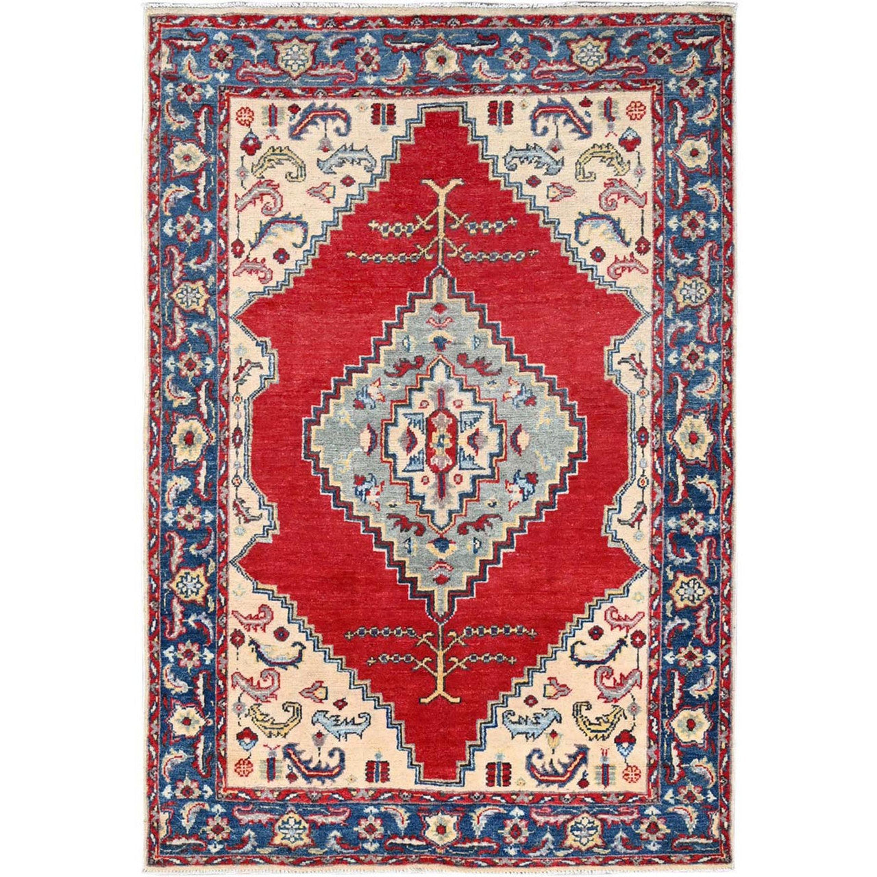 Kazak Wool Hand Knotted Rug Ivory Blue 3.10X5.8 -O086435