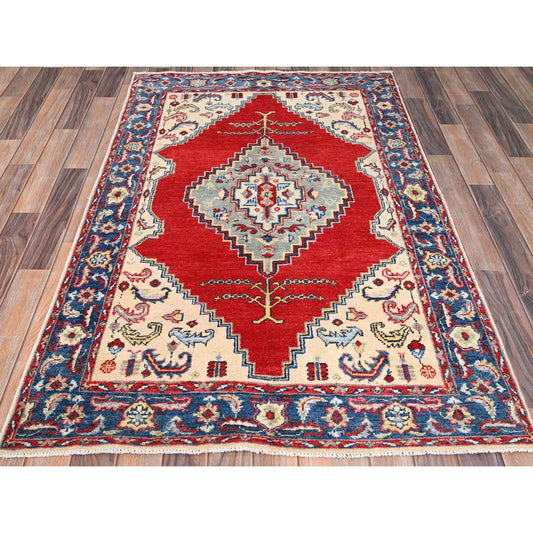Kazak Wool Hand Knotted Rug Ivory Blue 3.10X5.8 -O086435