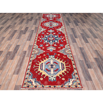 Kazak Wool Hand Knotted Rug Red Ivory 2.9X11.3 -O086442