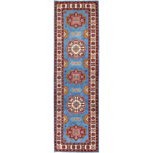 Kazak Wool Hand Knotted Rug Blue Ivory 2.10X9.9 -O086446