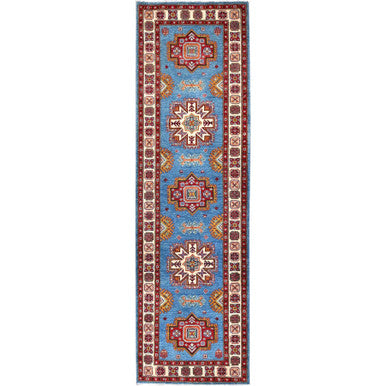 Kazak Wool Hand Knotted Rug Blue Ivory 2.10X9.9 -O086446