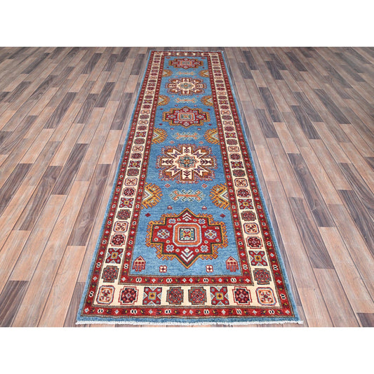 Kazak Wool Hand Knotted Rug Blue Ivory 2.10X9.9 -O086446
