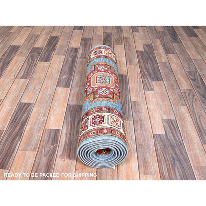 Kazak Wool Hand Knotted Rug Blue Ivory 2.10X9.9 -O086446