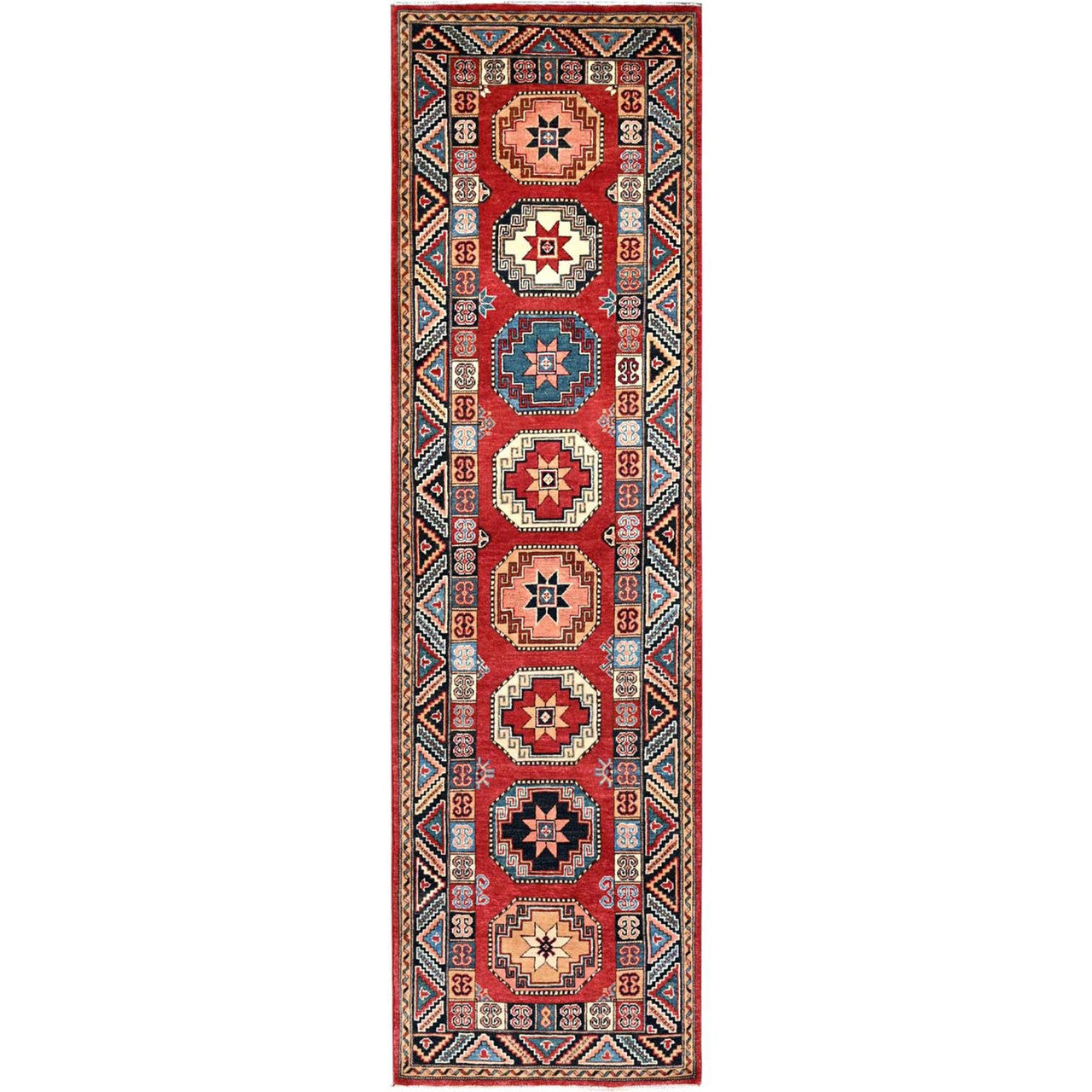 Red 2'8" x 9'9" Kazak Hand knotted Wool Rug - Sku: O086449