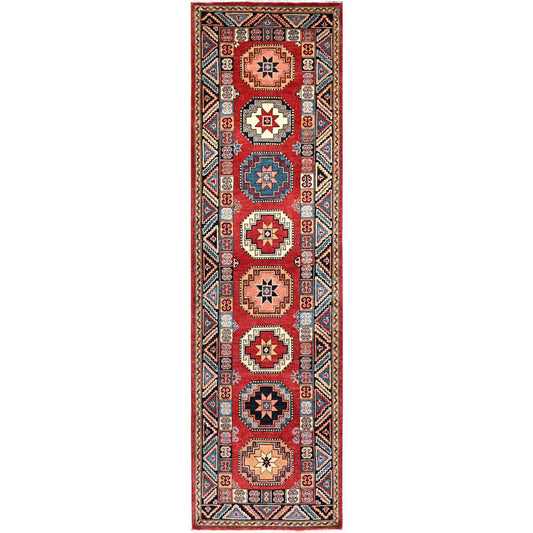 Kazak Wool Hand Knotted Rug Red Blue 2.8X9.9 -O086449