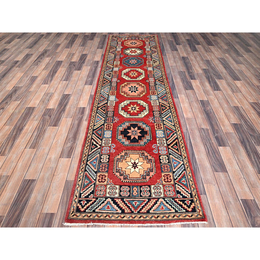 Kazak Wool Hand Knotted Rug Red Blue 2.8X9.9 -O086449