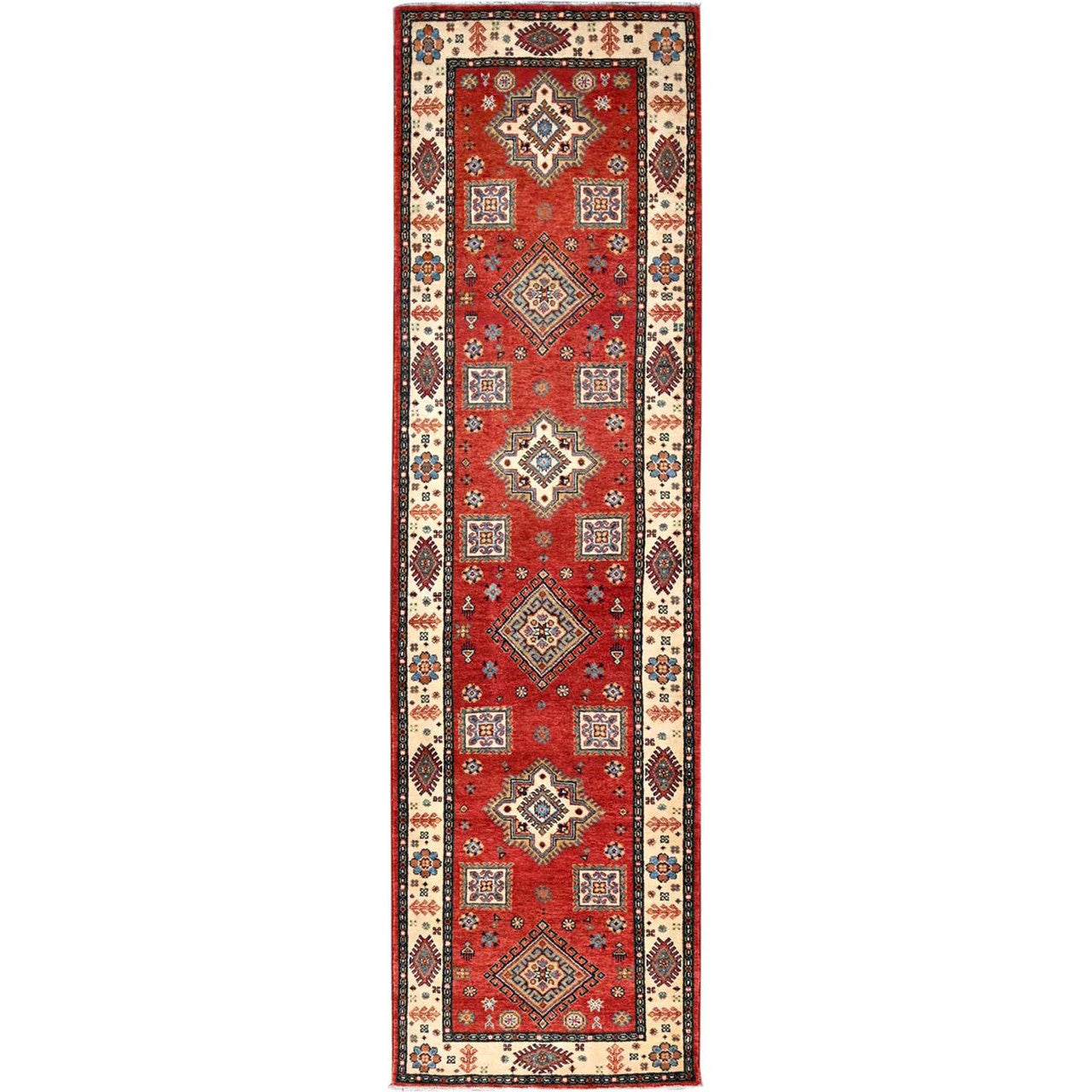 Red 2'8" x 9'6" Kazak Hand knotted Wool Rug - Sku: O086450