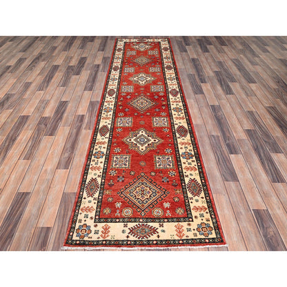 Kazak Wool Hand Knotted Rug Red Ivory 2.8X9.6 -O086450