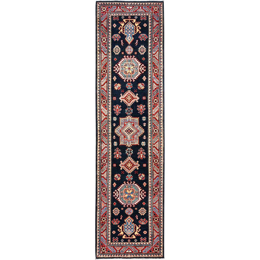 Kazak Wool Hand Knotted Rug Blue Red 2.7X10.1 -O086451