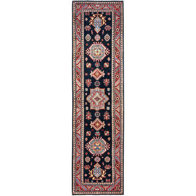 Kazak Wool Hand Knotted Rug Blue Red 2.7X10.1 -O086451