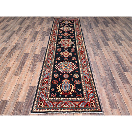Kazak Wool Hand Knotted Rug Blue Red 2.7X10.1 -O086451