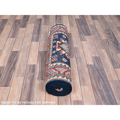 Kazak Wool Hand Knotted Rug Blue Red 2.7X10.1 -O086451