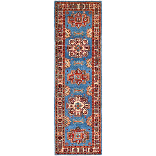 Kazak Wool Hand Knotted Rug Blue Ivory 2.10X9.7 -O086452