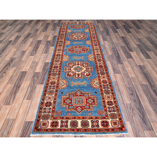 Kazak Wool Hand Knotted Rug Blue Ivory 2.10X9.7 -O086452