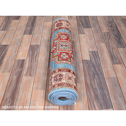 Kazak Wool Hand Knotted Rug Blue Ivory 2.10X9.7 -O086452