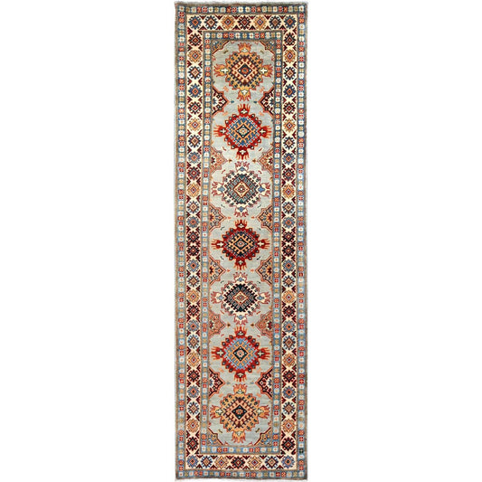 Kazak Wool Hand Knotted Rug Grey Ivory 2.8X9.5 -O086454